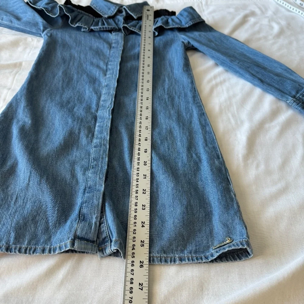 GUESS‎ Girl's 8 Denim Cold Shoulder Button Front Jean Dress Collared Lace Blue - Picture 13 of 15